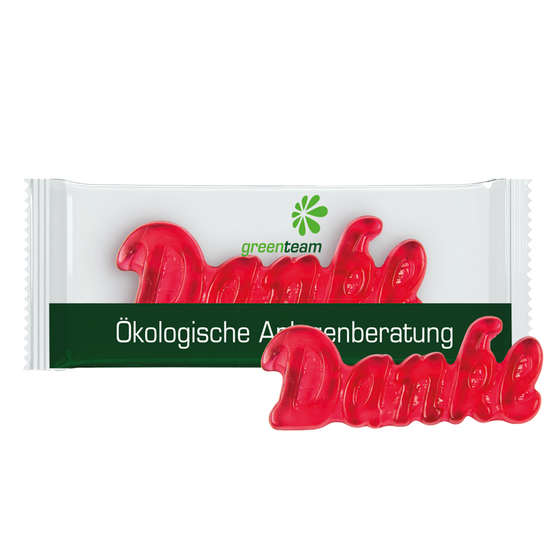 Trolli Fruchtgummi „Danke“, Folie kompostierbar transparent
