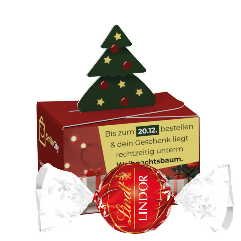 Geschenkbox Mini Tanne, Lindt LINDOR Milchkugel