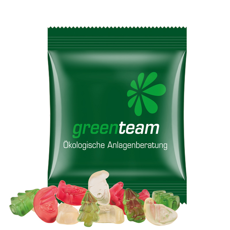 Minitüte 15 g, kompostierbare Folie weiß, Trolli Fruchtgummi Weihnachtsmischung
