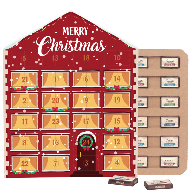 Täfelchen Adventskalender Haus ECO, Papierblister, Sarotti Schokoladen-Täfelchen