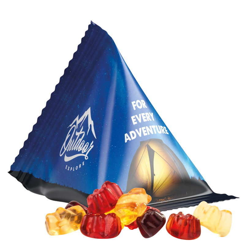 Fruchtgummi Tetraeder, Folie weiß, Trolli Fruchtgummibären, 30 % Fruchtsaftqualität